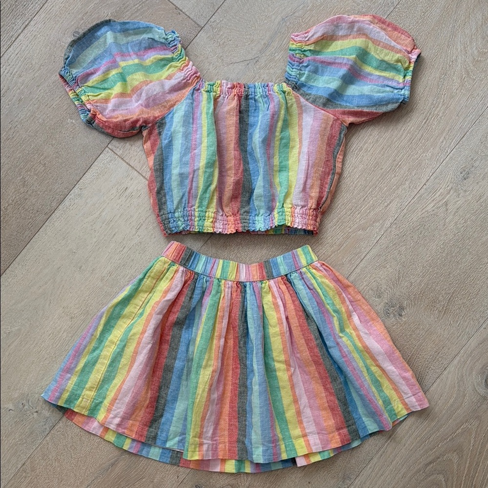 Gap Kids Linen-Cotton Puff Sleeve Top + Pull-On Skirt Set